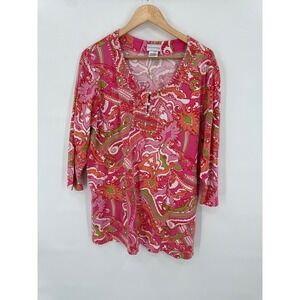 Soft Surroundings Paisley Beaded Tunic Top Womens 1X Cottage Grandma Whimsical